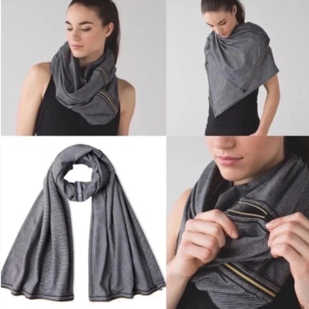 Like New |•LULULEMON ATHLETICA•| Vinyasa Black & Heather Grey Gold Zipper Scarf